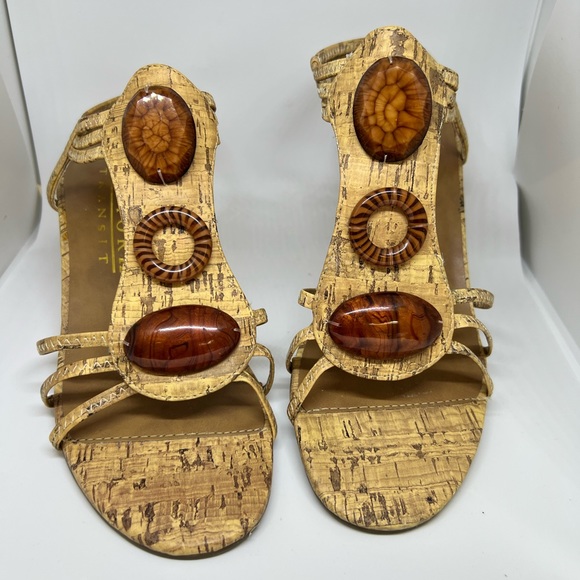 Cork wedge sandal with bronze accent stones. - Picture 1 of 2